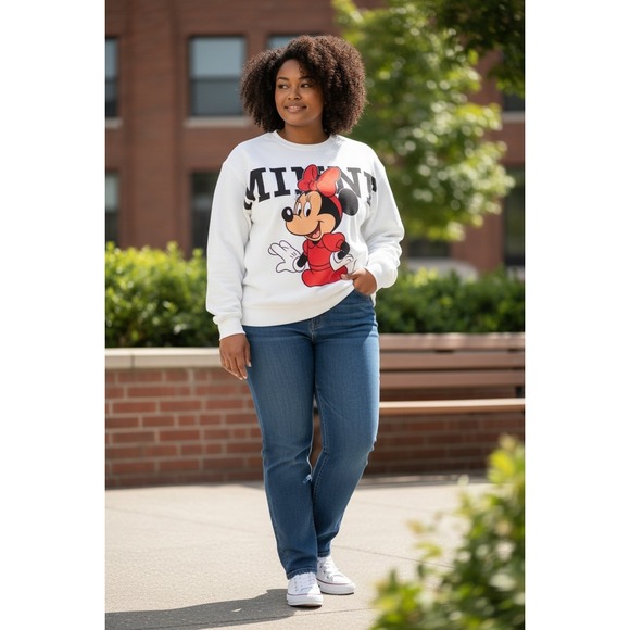 NWT Disney Store Minnie Mouse Red Bow Front Back Women 1X White Sweatshirt Top - Picture 3 of 16